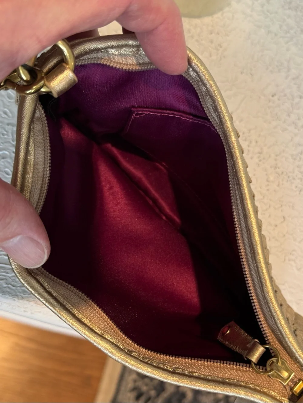 Coach Ruched Clutch Wristlet in Taupe with Gold Trim